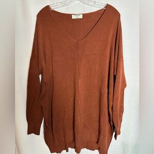 Zenana women’s oversized V-Neck Women's Sweater, size XL, burnt orange